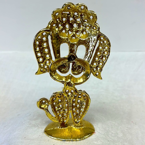 Vintage gold tone metal poodle shaped earring holder - Picture 2 of 5